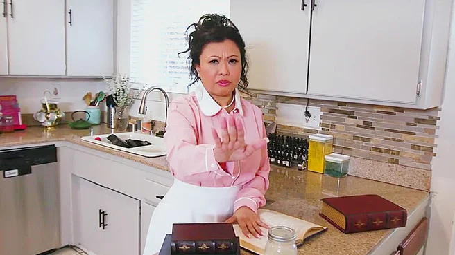 Азиатская горничная Krystal Davis отдалась между сисек